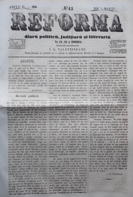 Reforma , ziar politicu , juditiaru si litteraru , an 2 , nr. 15 , 1860 foto