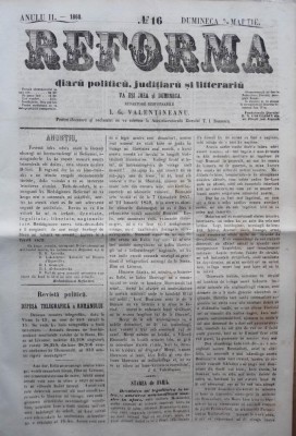 Reforma , ziar politicu , juditiaru si litteraru , an 2 , nr. 16 , 1860 foto