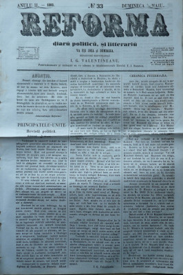 Reforma , ziar politicu , juditiaru si litteraru , an 2 , nr. 33 , 1860 foto