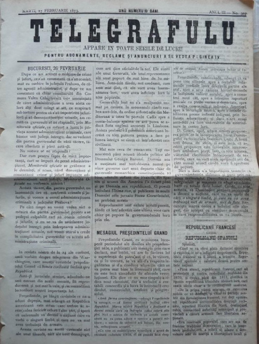 Ziarul Telegrafulu , 27 februarie 1873