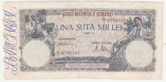 (1) BANCNOTA ROMANIA - 100.000 LEI 1945 (7 AUGUST 1945) - FILIGRAN BNR ORIZONTAL foto