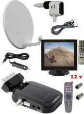 TV SATELIT CAMPING -TIR-RULOTA-kit complet cu Televizor si microreceptor alimentare 12 v foto