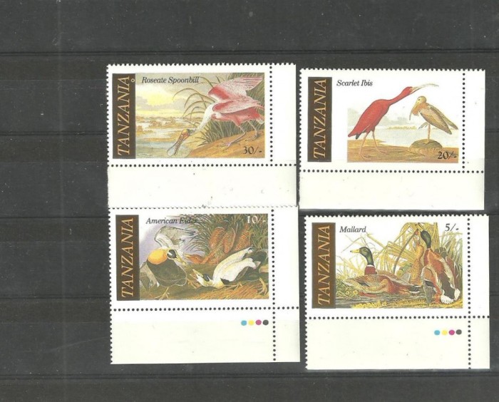 TANZANIA 1986 - PASARI ACVATICE, serie nestampilata, B24