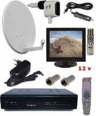 TV SATELIT CAMPING -TIR-RULOTA-kit complet cu televizor auto 38cm-alimentare 12 v foto