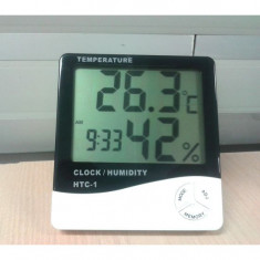 Ceas cu Termometru si umiditate pentru Birou casa cu ecran LCD mare foto