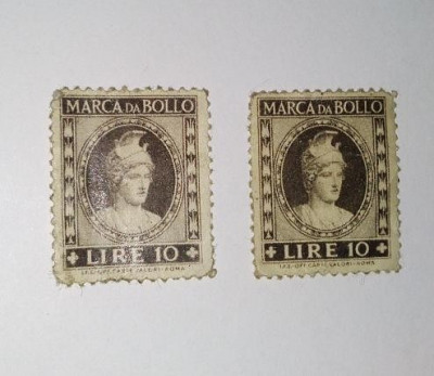 Lot 2 timbre fiscale MARCA DA BOLLO - 10 LIRE, Italia foto