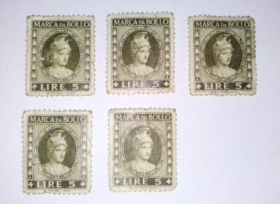 Lot 5 timbre fiscale MARCA DA BOLLO - 5 LIRE, Italia foto