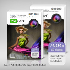 HARTIE FOTO A4 PROCART 230GSM GLOSSY CU TEXTURA TEXTILA 50COLI/TOP foto