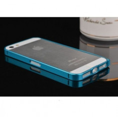 Bumper metal subtire blue albastru pentru iphone 5 S / G + folie protectie ecran cadou foto