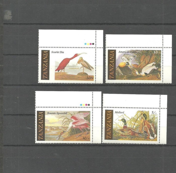 TANZANIA 1986 - PASARI ACVATICE, serie nestampilata, B26
