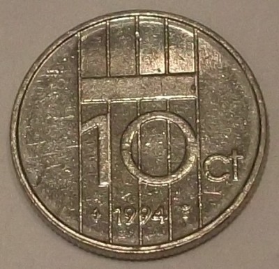 G7. OLANDA 10 CENTS CENTI 1994, 1.5 g., Nickel, 15 mm, Beatrix ** foto