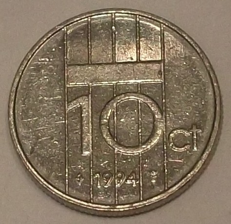 G7. OLANDA 10 CENTS CENTI 1994, 1.5 g., Nickel, 15 mm, Beatrix **