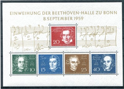 GERMANIA 1959 PERSONALIATATI, COMPOZITORI , BEETHOVEN COLITA NESTAMPILATA foto