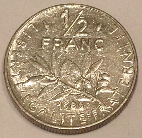 G7. FRANTA 1/2 FRANC 1986, 4.50 g., Nickel, 19.5 mm **