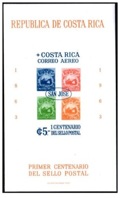 COSTA RICA 1963 CENTENARUL PRIMEI EMISIUNI DE TIMBRE COLITA NESTAMPILATA foto