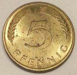 G7. GERMANIA RFG 5 PFENNIG 1990 F, 3 g., Brass Clad Steel, 18.5 mm XF / AUNC **, Europa