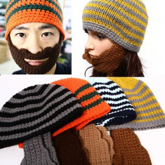 Caciula de iarna lana tricotata cu barba mustata perfecta pentru ski snowboard foto