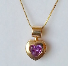 Pandant inimioara KREMENTZ , aur galben 14K , ametist HEART cut foto