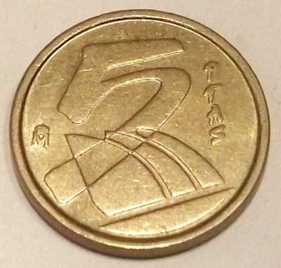 G7. SPANIA 5 PESETAS 1991, 3 g., Aluminum-Bronze, 17.5 mm, Juan Carlos I ** foto