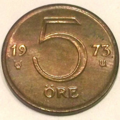 G7. SUEDIA 5 ORE 1973, 2.70 g., Bronze, 18 mm, Gustaf VI, XF / AUNC **