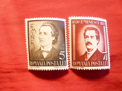 Serie Mihai Eminescu -La 50 Ani de la moarte 1939 Romania , 2 val. foto