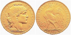 Moneda de aur 20 franci 1908 (cocosel)! foto
