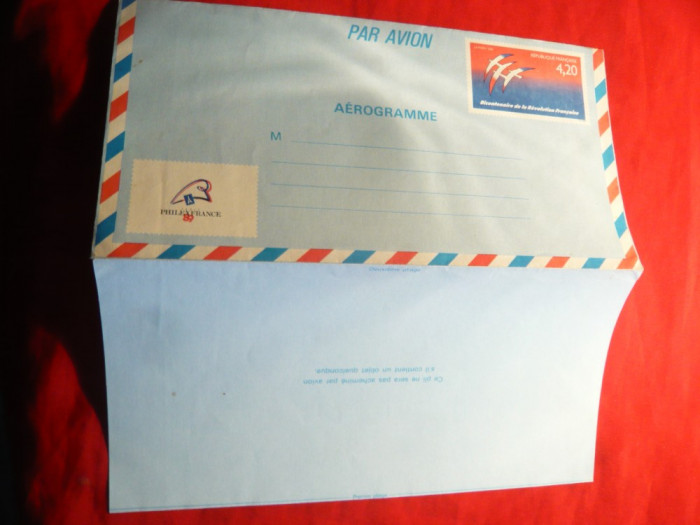 Plic necirculat- Aerograma ,marca fixa Bicentenar Rev.Franceza