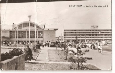 CPI (B4593) CONSTANTA. VEDERE DIN PIATA GARII, EDITURA MERIDIANE, CIRCULATA, 17.7.1963, STAMPILA, RPR foto
