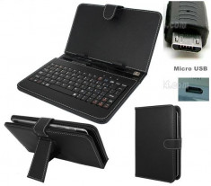 Husa tableta cu tastatura cu mufa MICRO USB reglabila de 7 inch din piele ecologica compatibil Android si Windows - COD 01 - foto