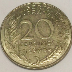 G7. FRANTA 20 CENTIMES 1996, 4 g., Aluminum-Bronze, 23.5 mm XF **