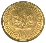 G7. GERMANIA 10 PFENNIG 1991 J, 4 g., Brass Clad Steel, 21.5 mm **, Europa