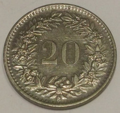 G7. ELVETIA 20 RAPPEN 1965, 4 g., Copper-Nickel, 21.05 mm, XF ** foto