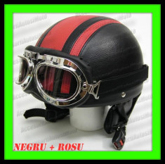 CASCA MOTO RETRO Vespa Piele ROSU Casca Moto Openface foto