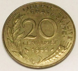G7. FRANTA 20 CENTIMES 1992, 4 g., Aluminum-Bronze, 23.5 mm XF **, Europa