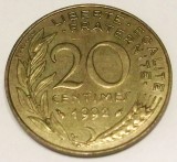 G7. FRANTA 20 CENTIMES 1992, 4 g., Aluminum-Bronze, 23.5 mm XF **, Europa