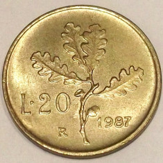 G7. ITALIA 20 LIRE 1987, 3.6 g, Al-Bronze, 21.2 mm TIRAJ MAI MIC AUNC / UNC **