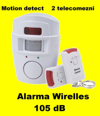 Sistem ALARMA wireless cu 2 Telecomenzi+ senzor miscare pentru casa apartament garaj boxa magazin foto