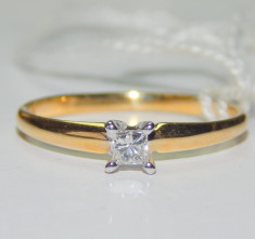 Inel aur 14k diamant 0,13ct princess cut foto