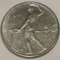 G7. ITALIA 50 LIRE 1977, 6.25 g., Stainless Steel, 24.8 mm, XF / AUNC **