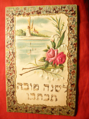 Ilustrata- Litografie in relief ,circulat 1902 cu spic de grau, tematica evreiasca foto