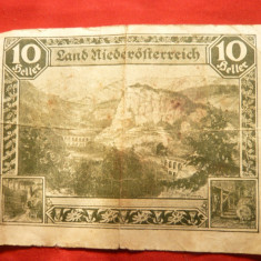 Bancnota 10 heller Notgeld Land Niederostereich ,cal. medie 20 apr. 1920