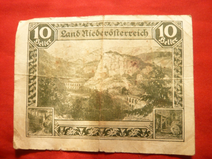 Bancnota 10 heller Notgeld Land Niederostereich ,cal. medie 20 apr. 1920