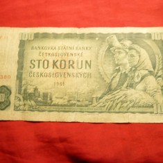 Bancnota 100 Koroane 1961 Cehoslovacia ,cal.medie - Rara !