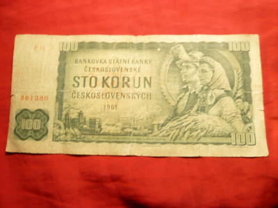 Bancnota 100 Koroane 1961 Cehoslovacia ,cal.medie - Rara ! foto