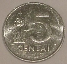 G7. LITUANIA 5 CENTAI 1991, 1.40 g., Aluminum, 24.4 mm AUNC **
