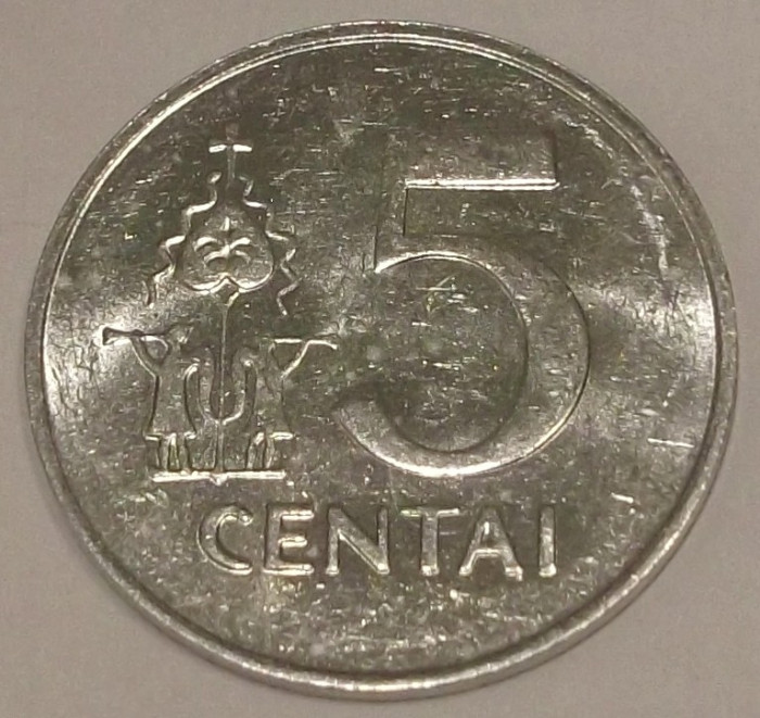 G7. LITUANIA 5 CENTAI 1991, 1.40 g., Aluminum, 24.4 mm AUNC **