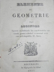 ELEMENTE DE GEOMETRIE DUPA LEGENDE -BUC. 1837 foto