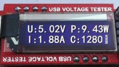 Tester USB cu display OLED, indica voltajul, curentul, capacitatea bateriei, tester baterie Samsung, iPhone etc foto