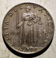 1.136 VATICAN PAPA PIUS XII JUSTITIA 5 LIRE 1952 foto