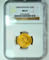 ticuzz - Romania 20 Lei 1890 - moneda de aur - NGC MS63 - RAR! foto